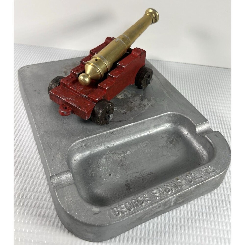 Vtg Desktop Ashtray W/ Mini Canon Metal